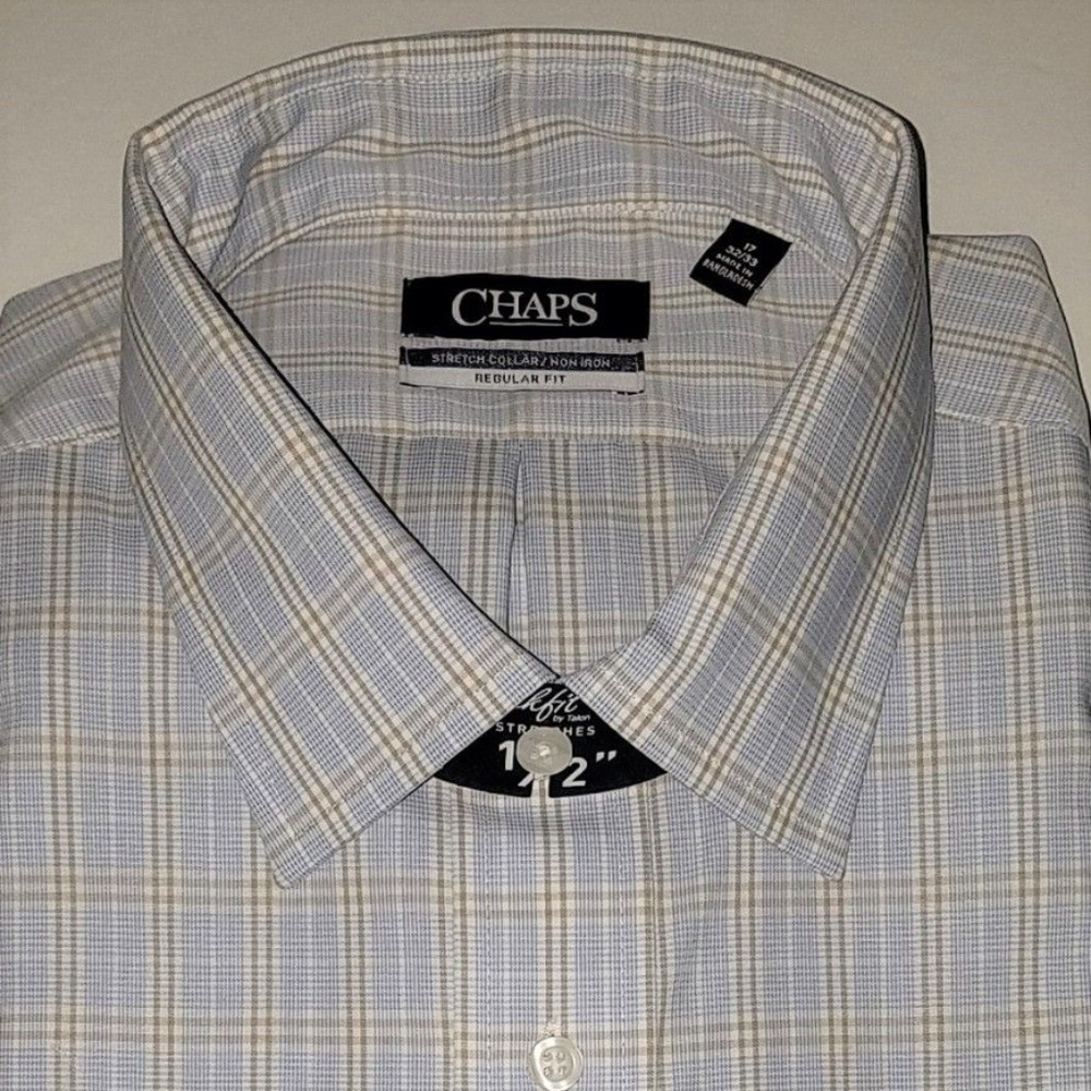 Chaps Regular Fit Stretch Collar Plaid Dress Shirt